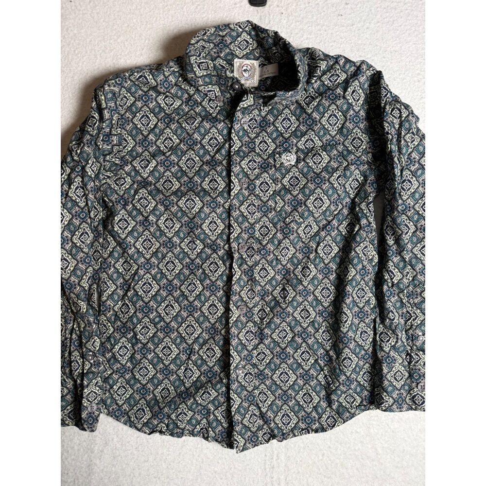 Cinch Printed Button-Up Shirt in Teal, Navy, and Cream